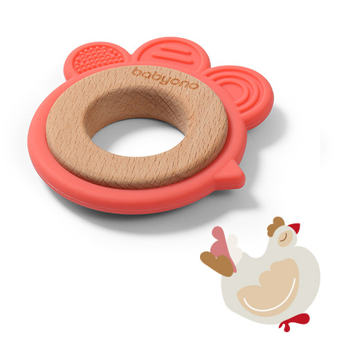 Силиконовый прорезыватель с деревянными вставками HEN BabyOno, BPA-free — изображение 4
