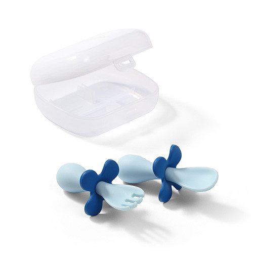 Ложка и вилка для прикорма безопасная, с ограничителем, в футляре BabyОno, BPA-free
